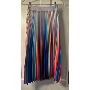 WHY DRESS Rainbow Metallic Pleated Midi Skirt Size S